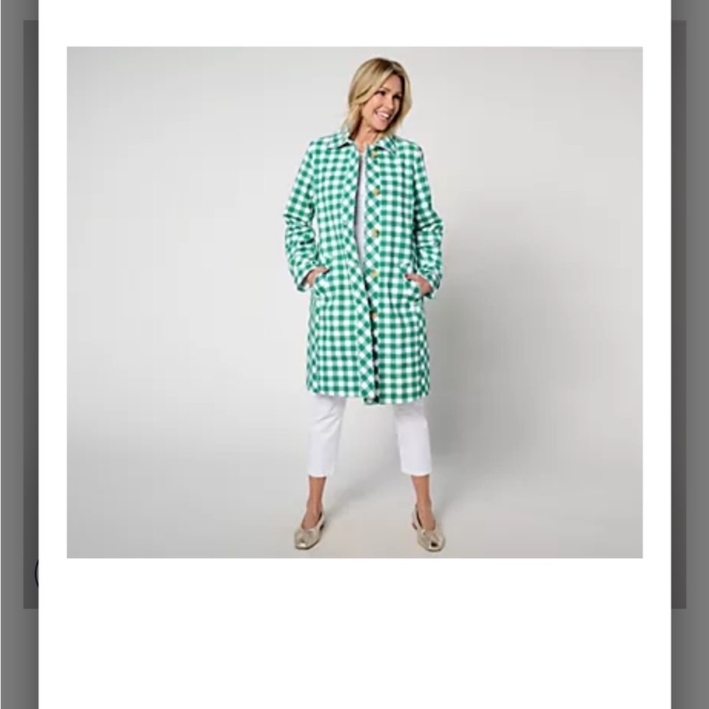 Isaac Mizrahi Green Gingham Trench Coat